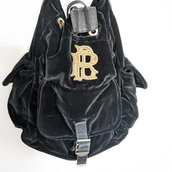 Ralph Lauren Black Velvet Back Pack with Monogram - Picture 1 of 12